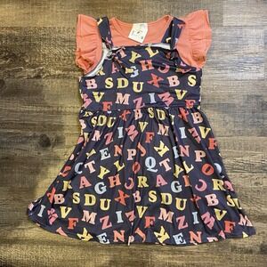 Two Can Girl's Size 10-12 Back To School Dress Coral/Gray Alphabet NWT New
